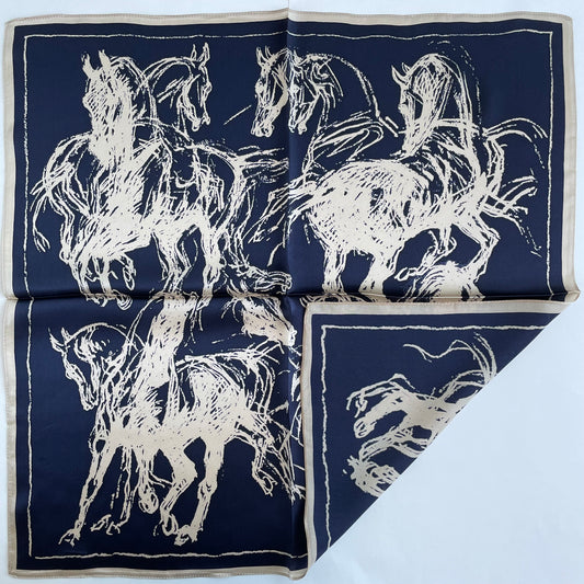 100% Pure Silk Multicolour Small Silk scarf -The Horse-21” Silk Scarf