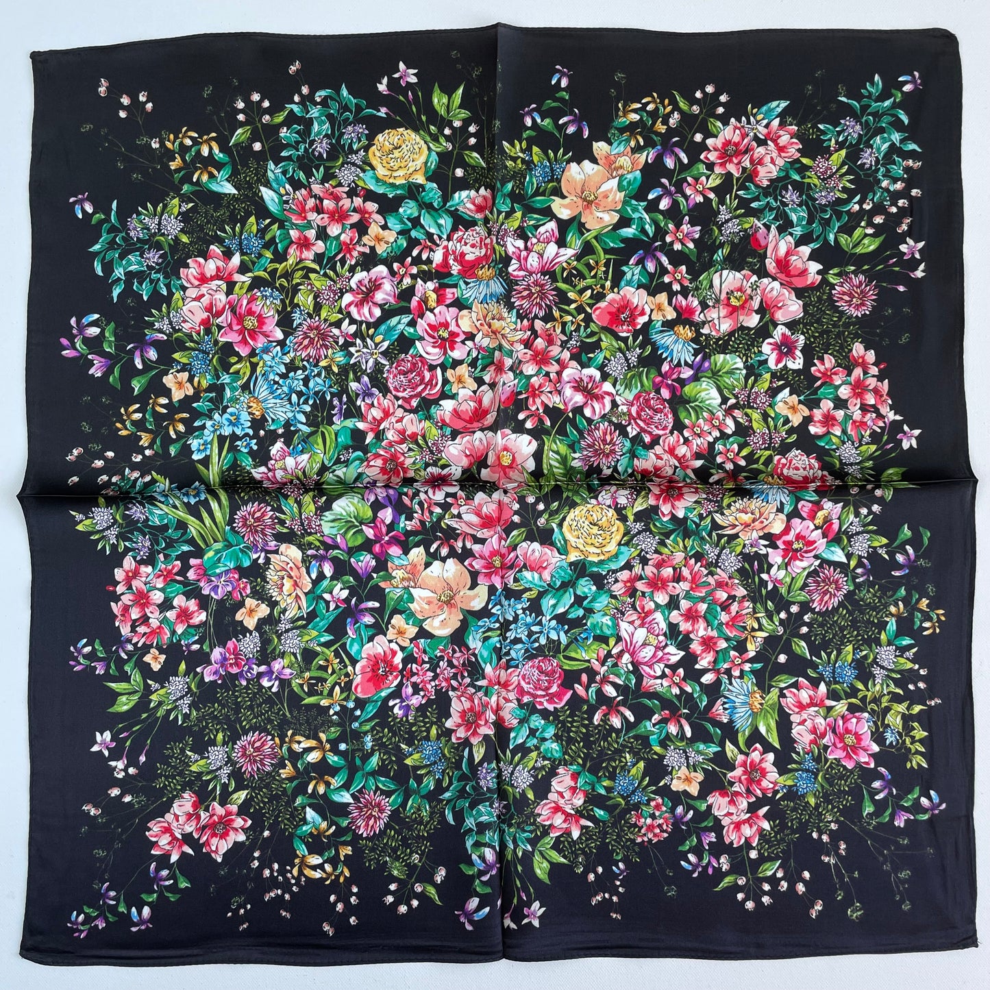 100% Pure Silk Multicolour Small Silk Scarf -The Flower Garden