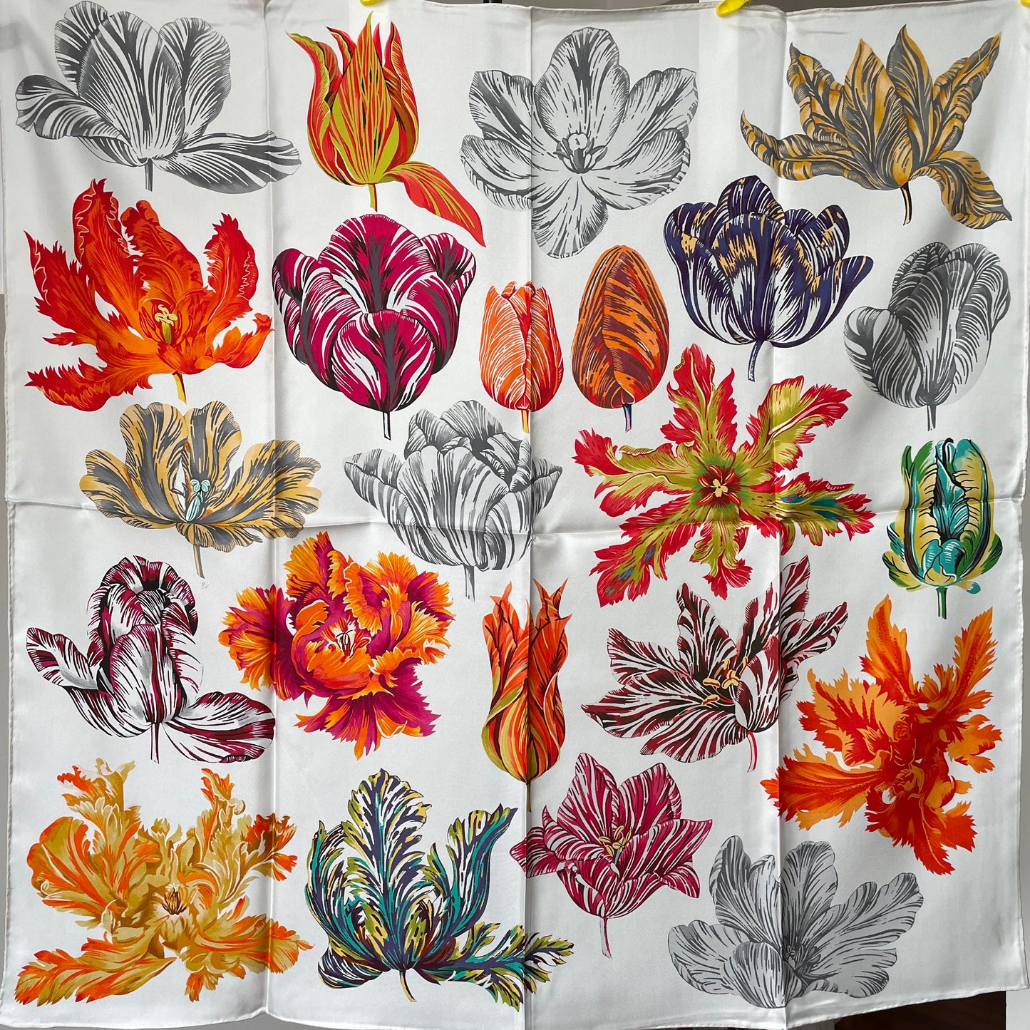 100% Pure Mulberry Silk Extra Large Hand Rolled Silk Scarf 35"- The Tulips