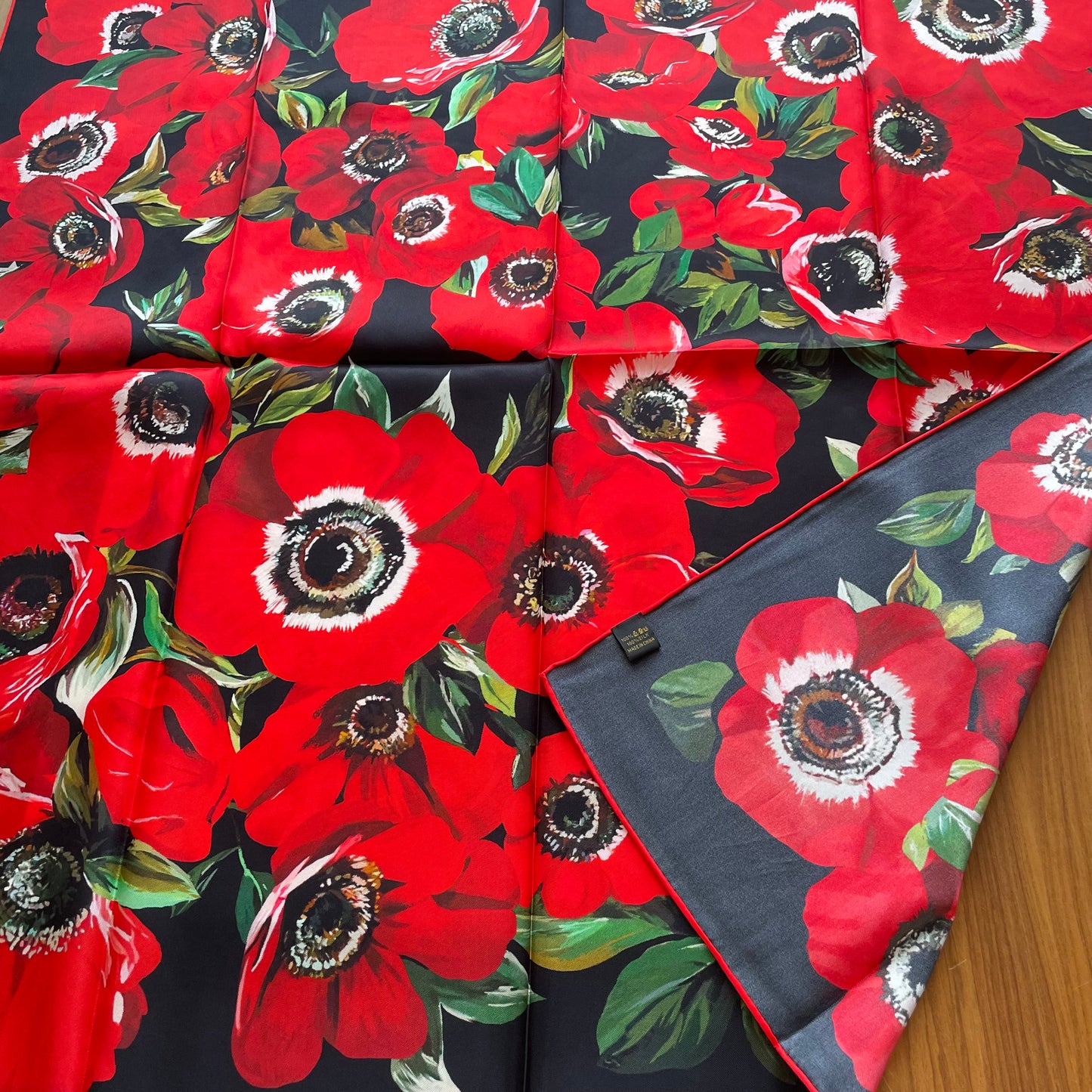 100% Pure Mulberry Silk Extra Large Hand Rolled Silk Scarf 35"- The Peony