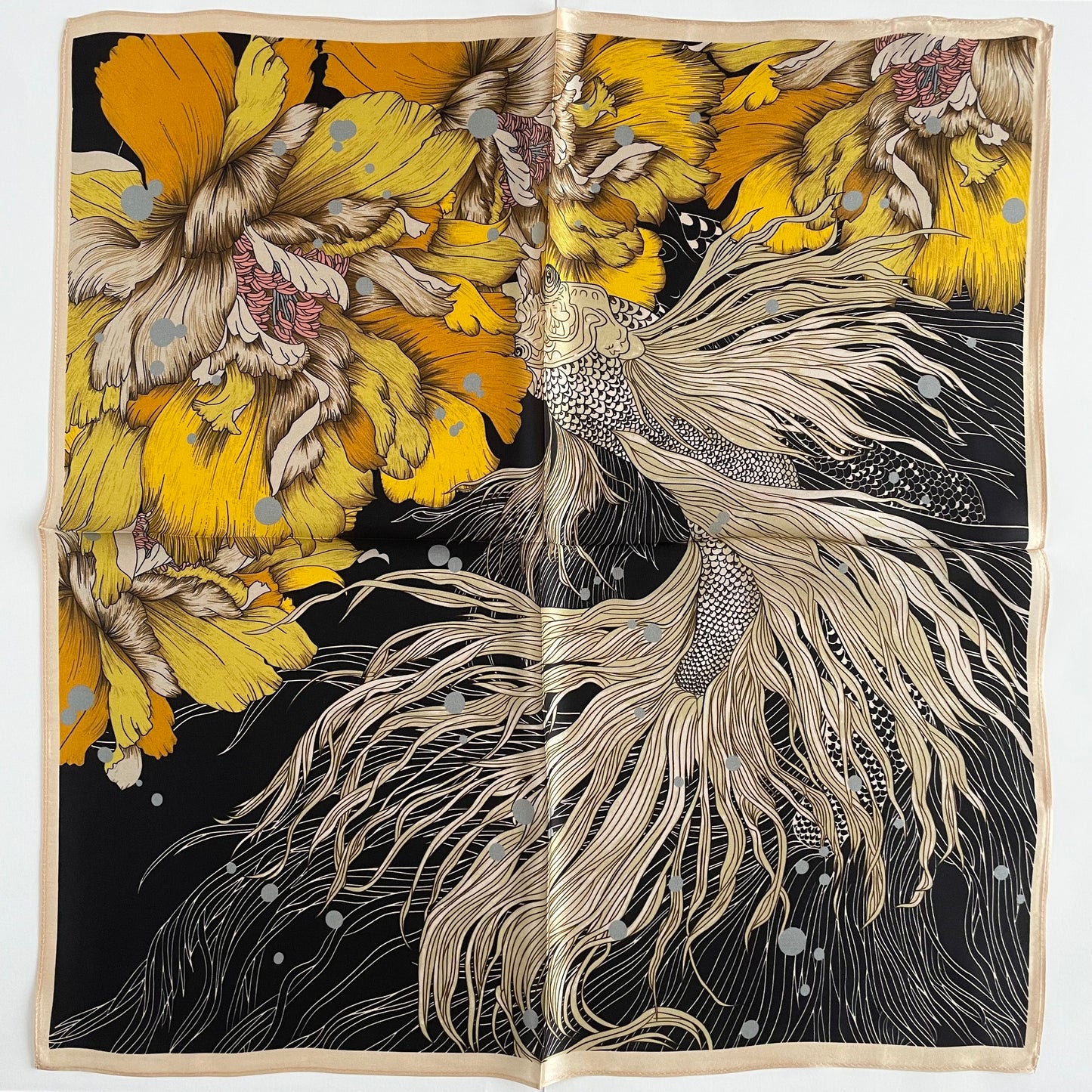 100% Pure Silk Multicolour Small Silk scarf -The Golden Fish-21” Silk Scarf