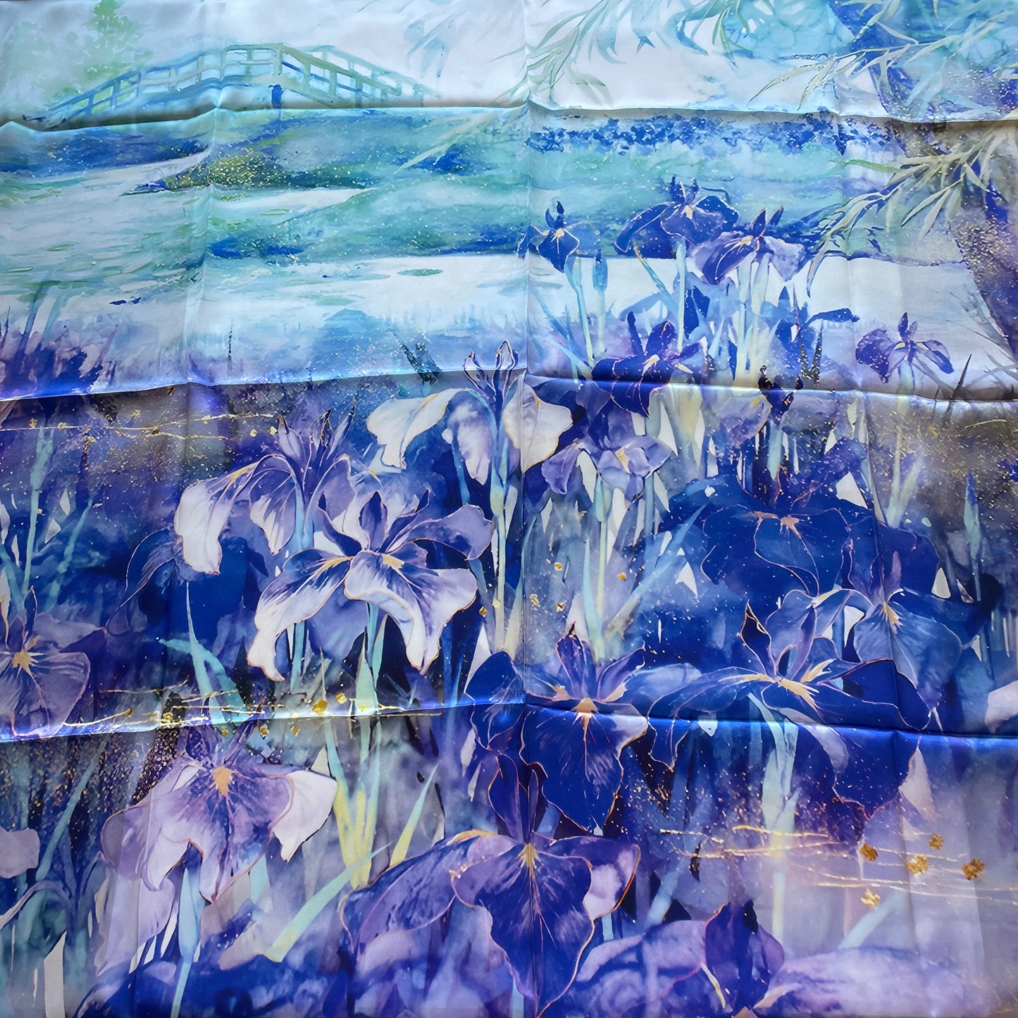 100% Pure Mulberry Silk Multicolour Handmade Large Silk Scarf 43"- The Irises