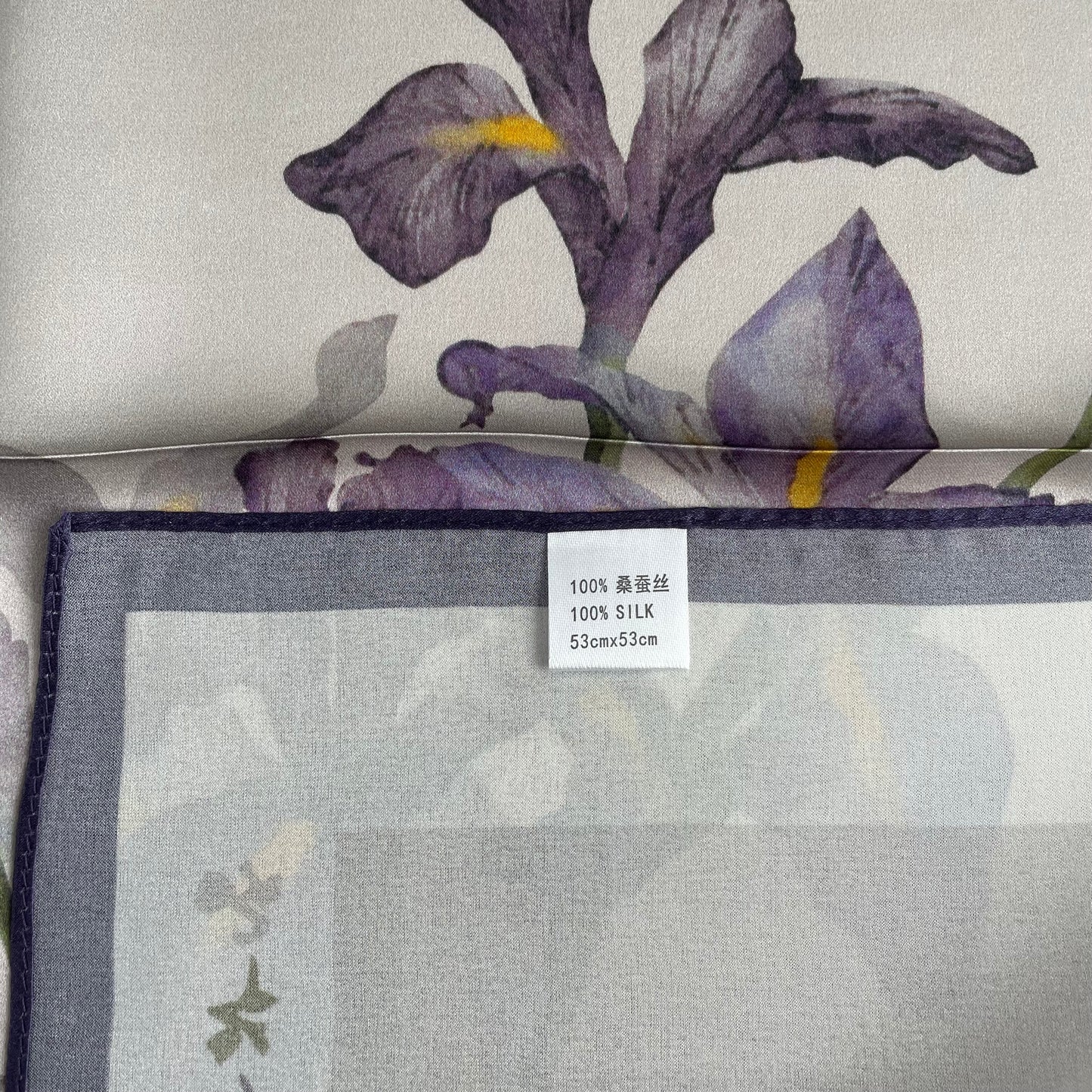 100% Mulberry Silk Scarf-Small Square Multicolor Silk Scarf, lightweight Luxury Neck Hair Scarf - The Irises