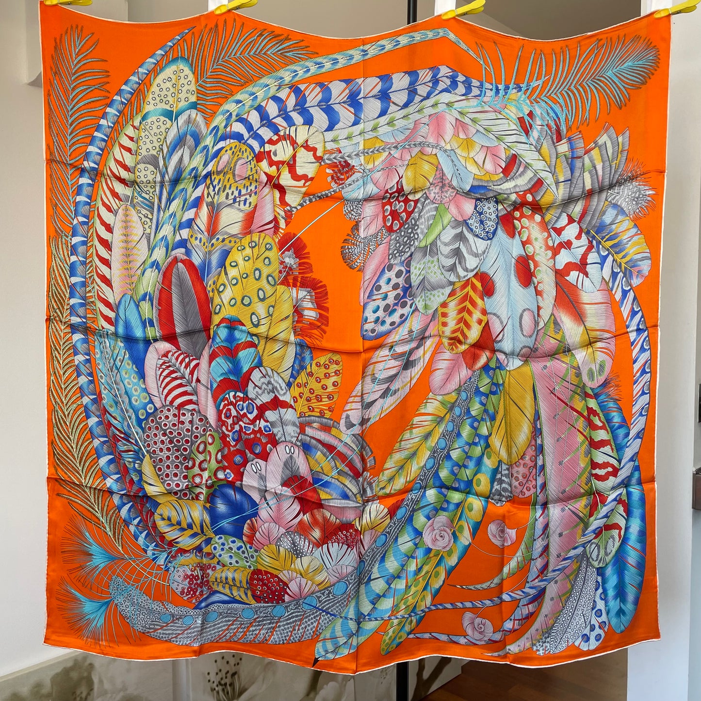 100% Pure Mulberry Silk Multicolour Handmade Extra Large 43"Silk Scarf - The Feathers