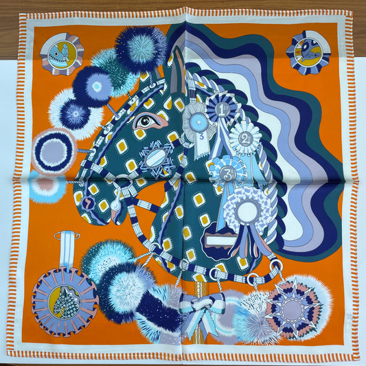 100% Pure Silk Multicolour Large Silk Scarf / Headscarf-The Horses- 26”Silk Scarf / Headscarf