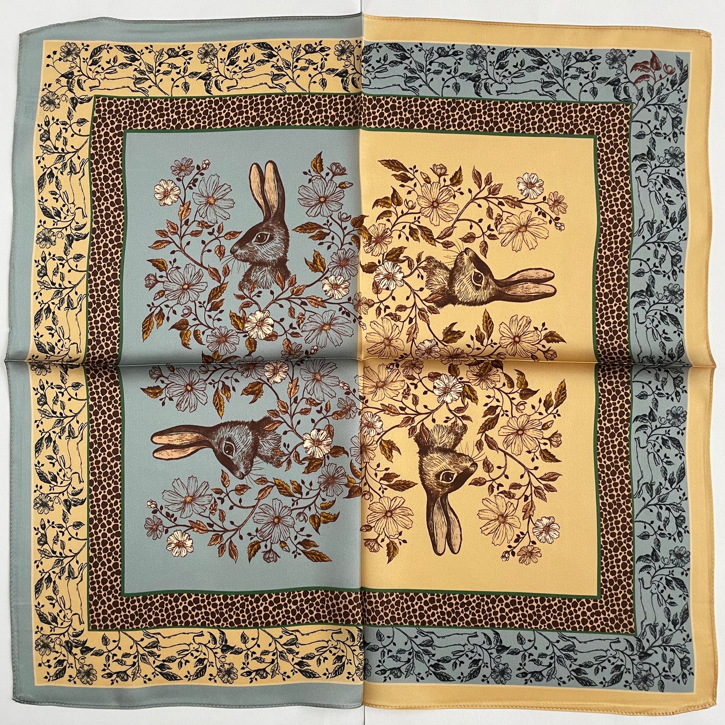 100% Pure Silk Multicolour Small Silk scarf -The Green Birds or The Rabbit