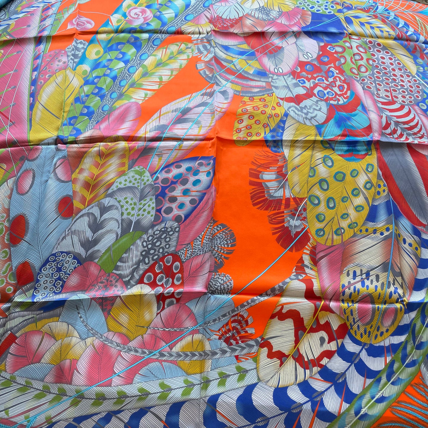 100% Pure Mulberry Silk Multicolour Handmade Extra Large 43"Silk Scarf - The Feathers