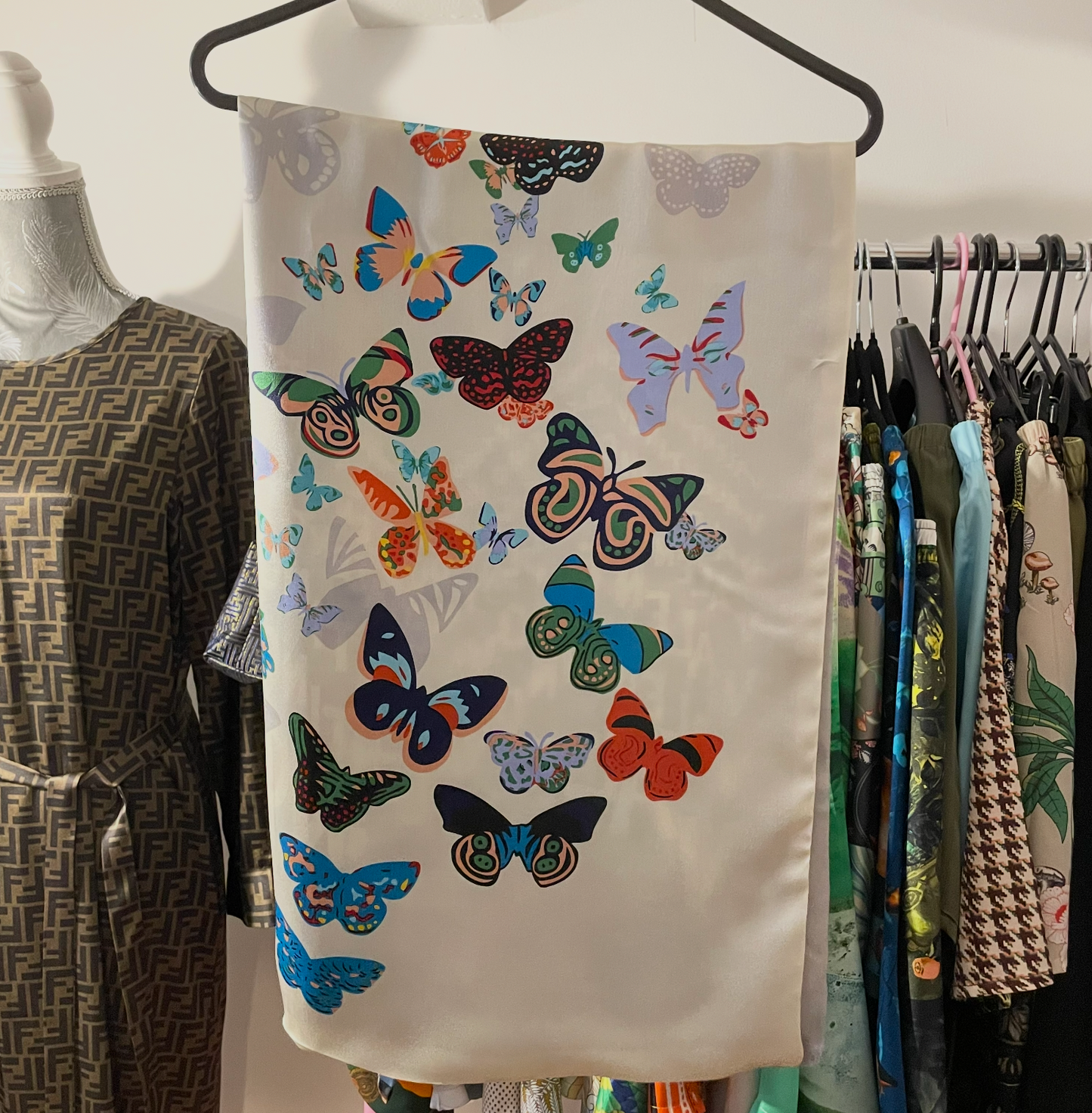 100% Pure Silk Two Layer long Silk Scarf -The Butterfly