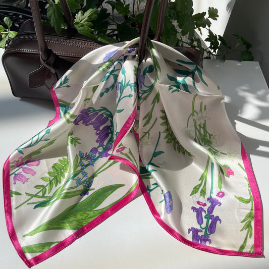 100% Pure Silk Multicolor 20" Silk Square Scarf -The Summer Garden
