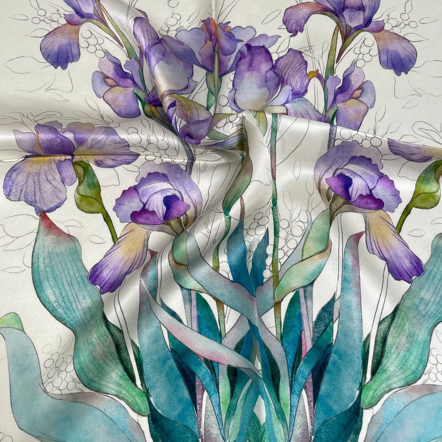 100% Pure Silk Multicolor 20" Silk Square Scarf -The Irises
