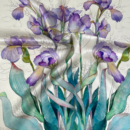 100% Pure Silk Multicolor 20" Silk Square Scarf -The Irises