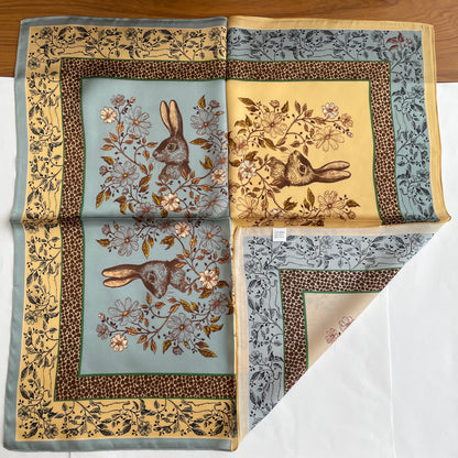 100% Pure Silk Multicolour Large Silk Scarf / Headscarf-The Rabbits - 26”Silk Scarf / Headscarf