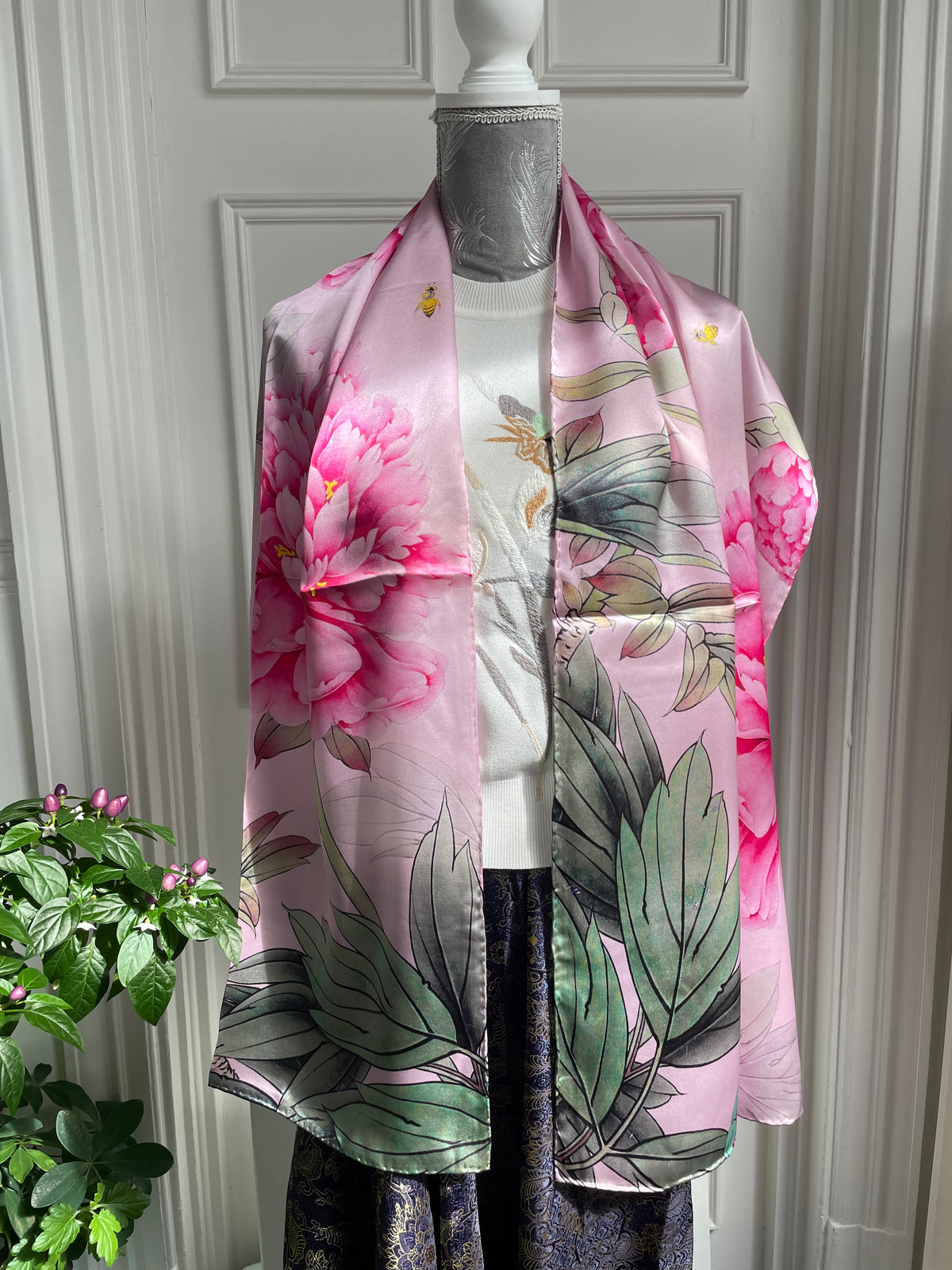 100% Pure Silk Multicolour long Silk Scarf / Headscarf-The Flowers