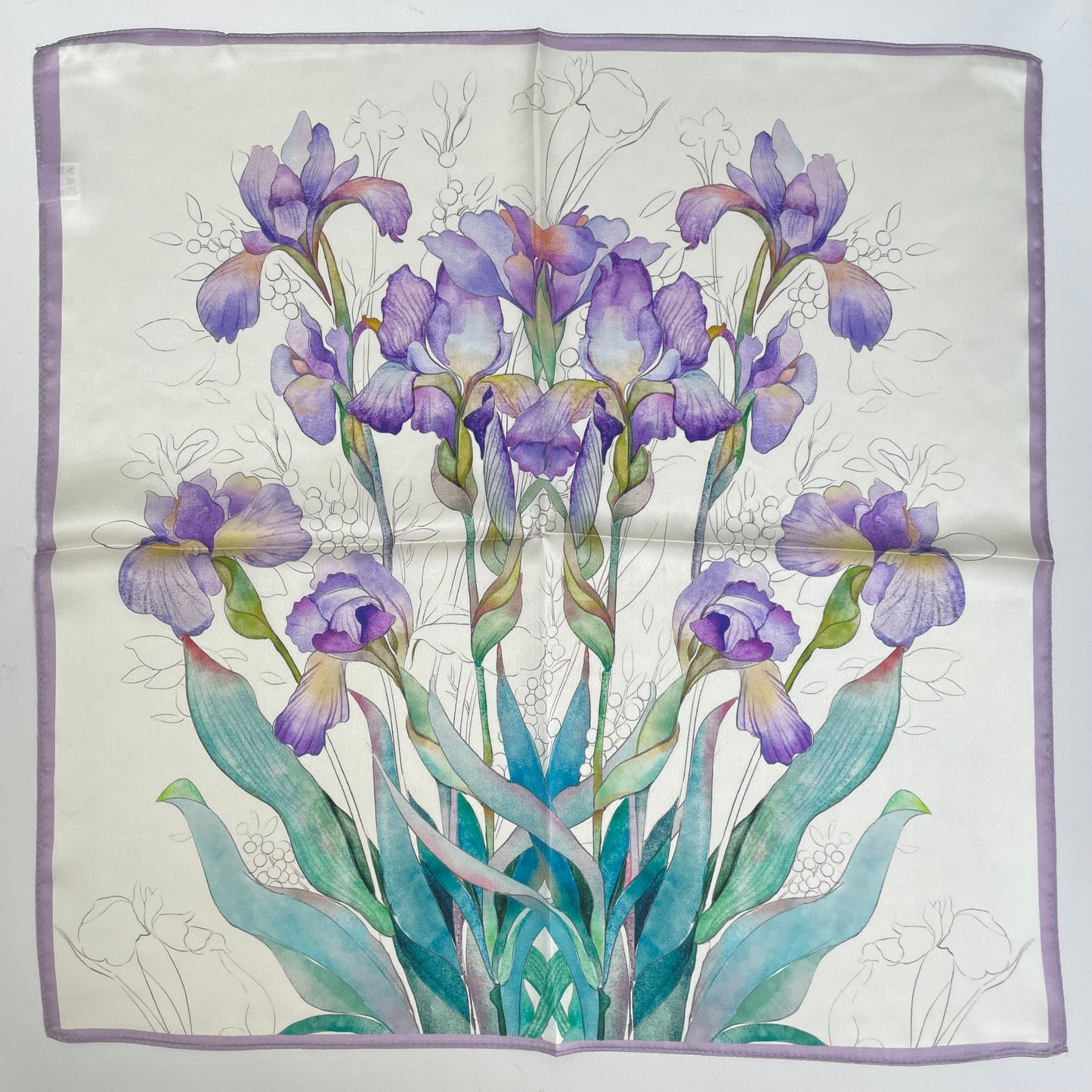 100% Pure Silk Multicolor 20" Silk Square Scarf -The Irises