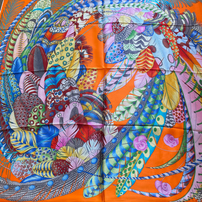 Exquisite! 100% Pure Mulberry Silk Multicolour Pure Handmade 35” Large Silk Scarf - The Feathers