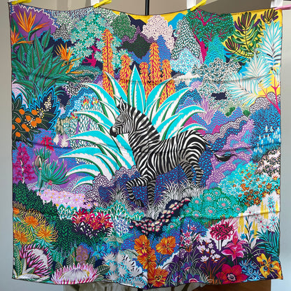 100% Pure Mulberry Silk Multicolour Handmade Large Silk Scarf 43"- The Zebra