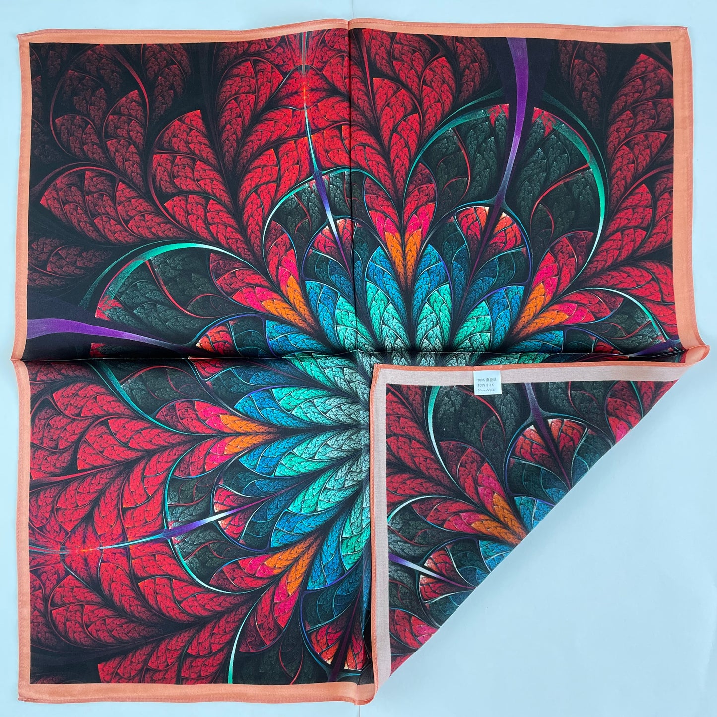 100% Pure Silk Multicolour Small Silk Scarf -The Feathers