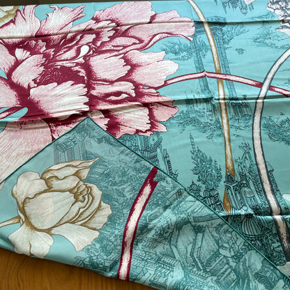 100% Pure Mulberry Silk Multicolour Handmade Large Silk Scarf 43"- The Peony