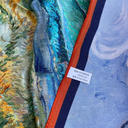100% Pure Silk Multicolour Small Silk Scarf -The Landscape