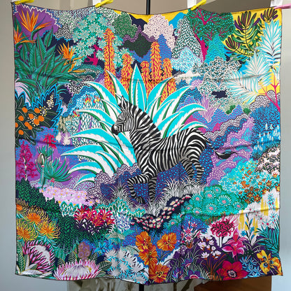 100% Pure Mulberry Silk Multicolour Handmade Large Silk Scarf 43"- The Zebra