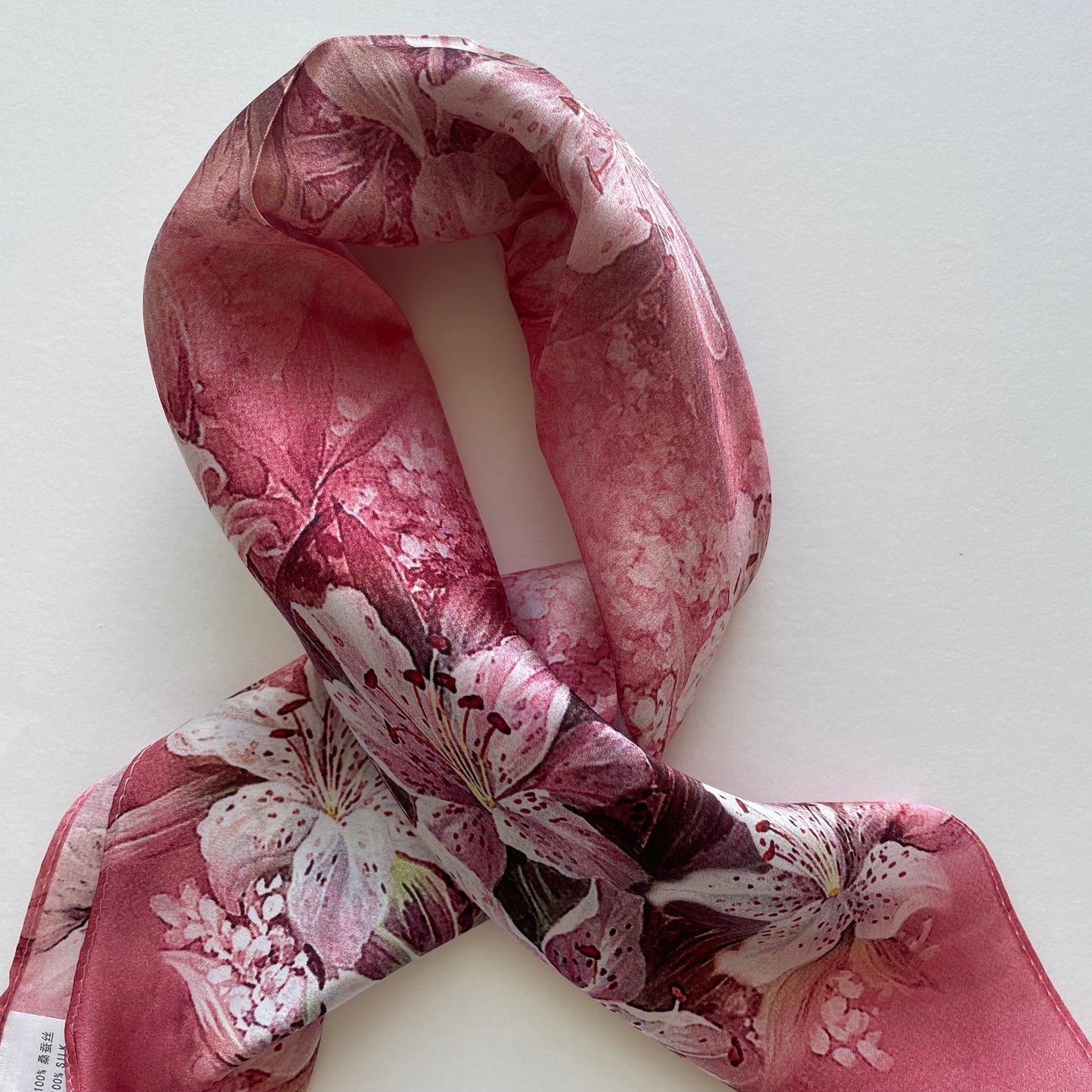 100% Pure Silk Multicolour Small Silk Scarf -The Pink Lily