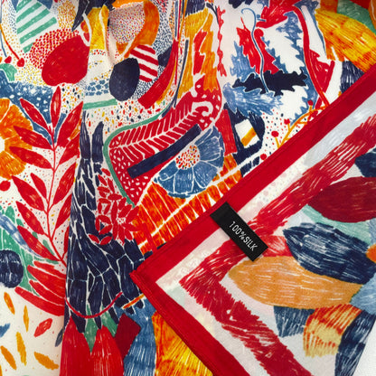 100% Pure Silk Multicolor 20" Silk Square Scarf-The Painting