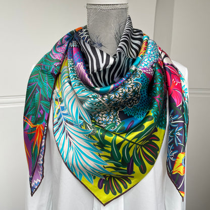 100% Pure Mulberry Silk Multicolour Handmade Large Silk Scarf 43"- The Zebra