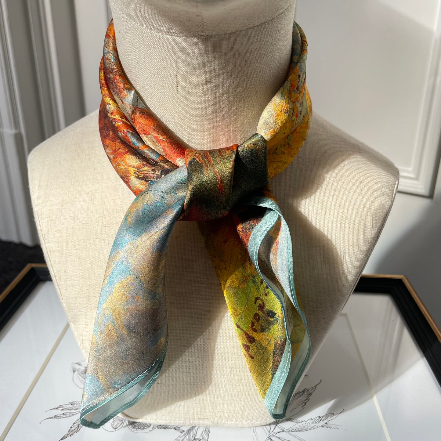 100% Mulberry Silk Scarf-Small Square Multicolor Silk Scarf, lightweight Luxury Neck Hair Scarf - The Autumn Painting