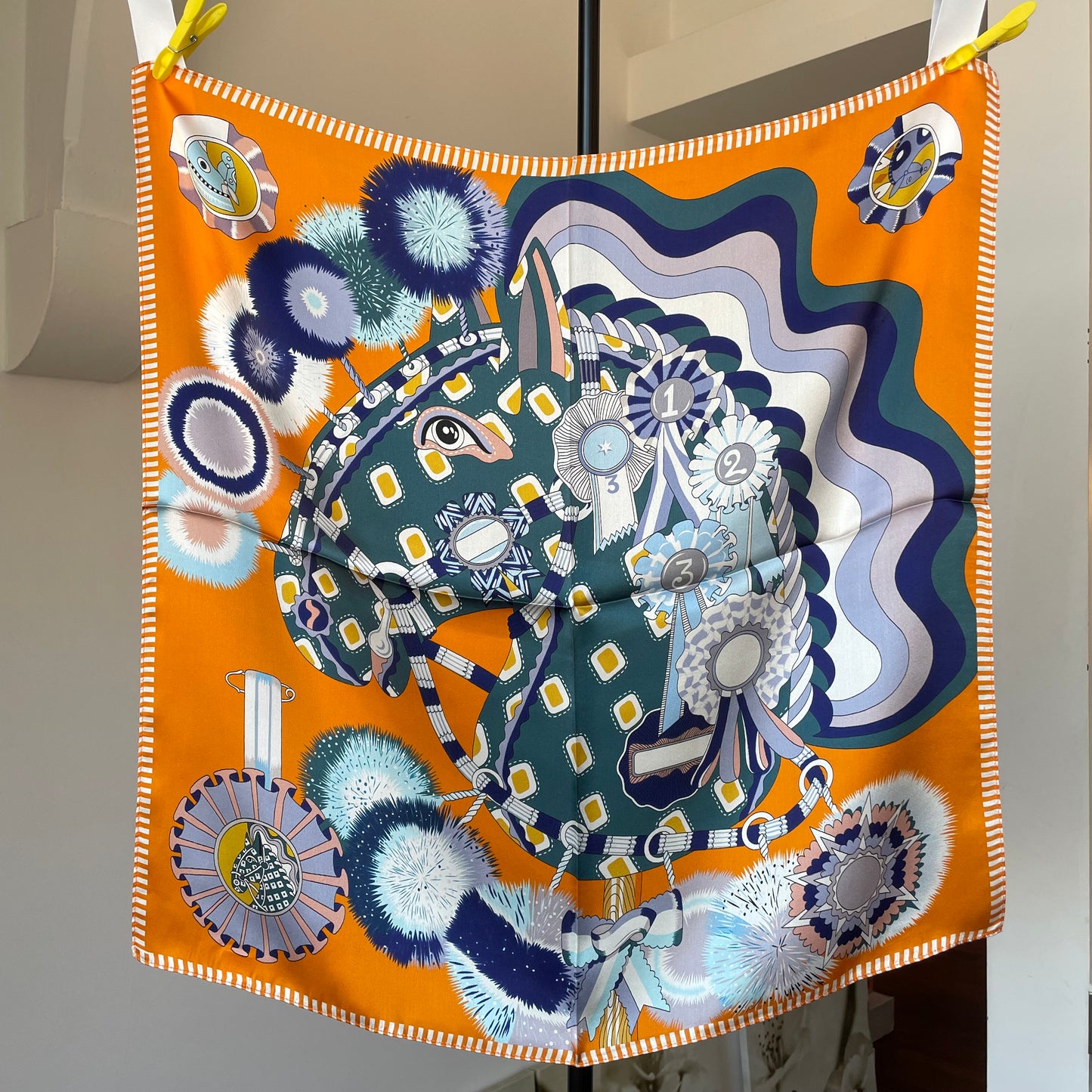 100% Pure Silk Multicolour Large Silk Scarf / Headscarf-The Horses- 26”Silk Scarf / Headscarf