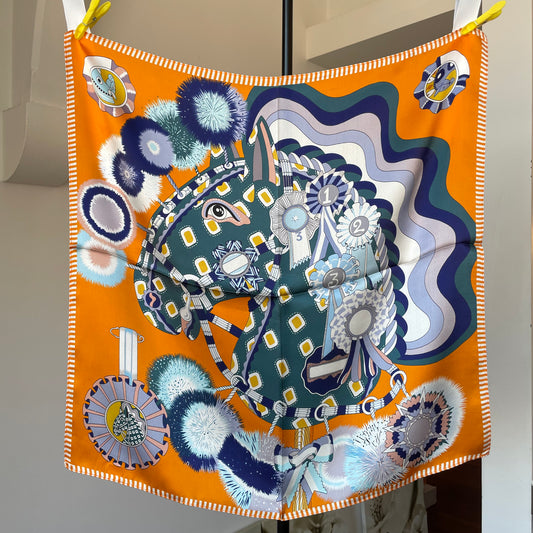 100% Pure Silk Multicolour Large Silk Scarf / Headscarf-The Horses- 26”Silk Scarf / Headscarf