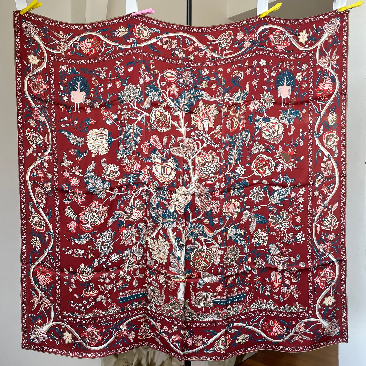 100% Pure Mulberry Silk Multicolour Handmade Large Silk Scarf 43"- The Life Tree III