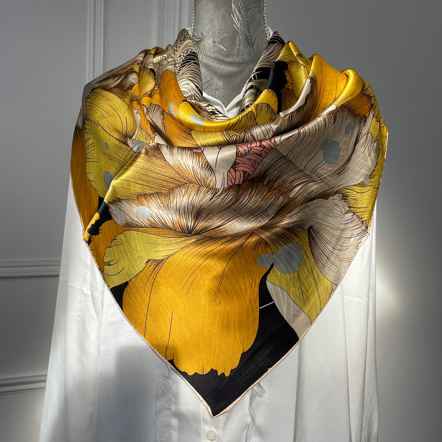 100% Pure Mulberry Silk Multicolour Handmade Large Silk Scarf 43"- The Golden Fish