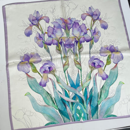 100% Pure Silk Multicolor 20" Silk Square Scarf -The Irises