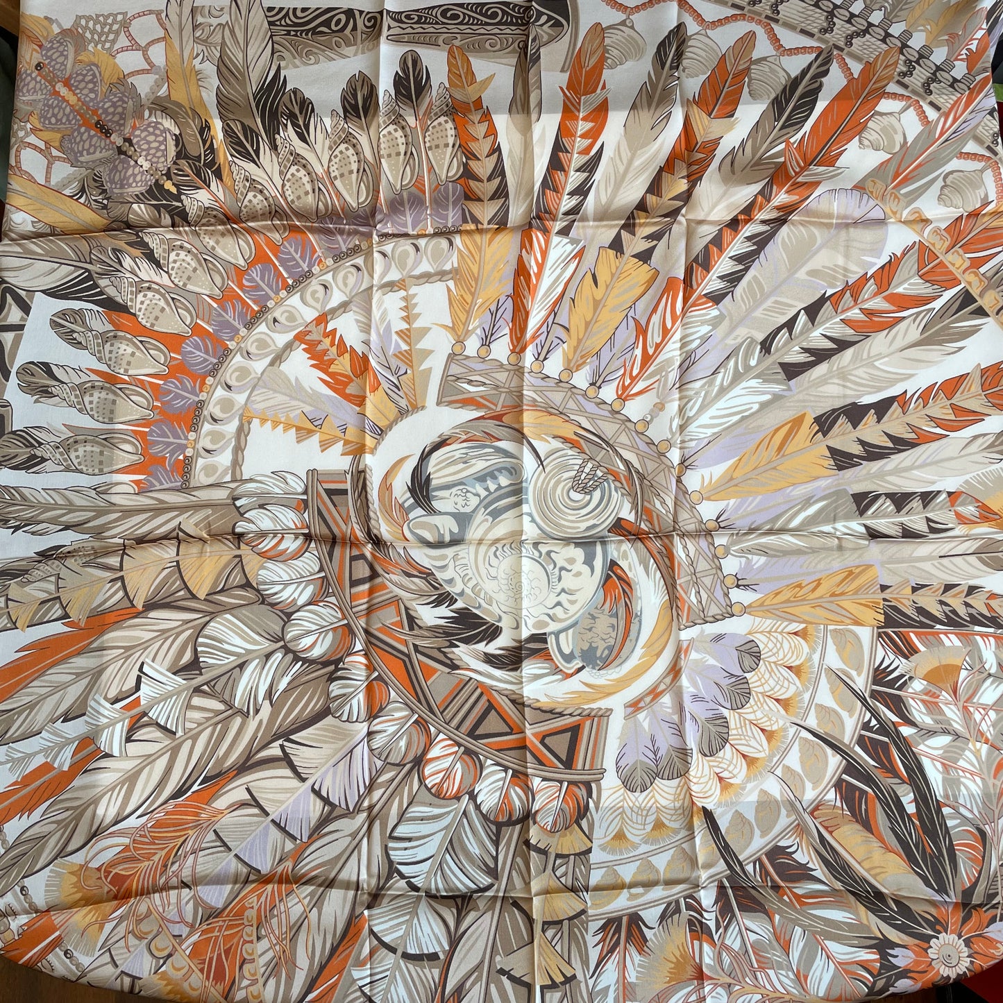 100% Pure Mulberry Silk Multicolour Handmade Large Silk Scarf 43"- The White Round Feathers