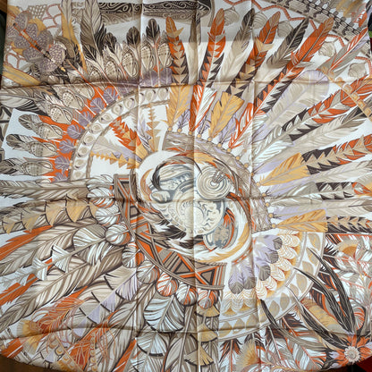 100% Pure Mulberry Silk Multicolour Handmade Large Silk Scarf 43"- The White Round Feathers