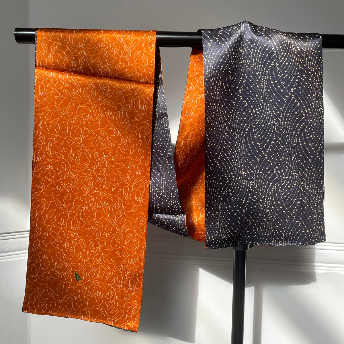 100% Mulberry Silk Skinny Scarf, Multicolour Silk Neck Scarf /Luxury Style Scarf/Silk Hair Scarf-The Lines