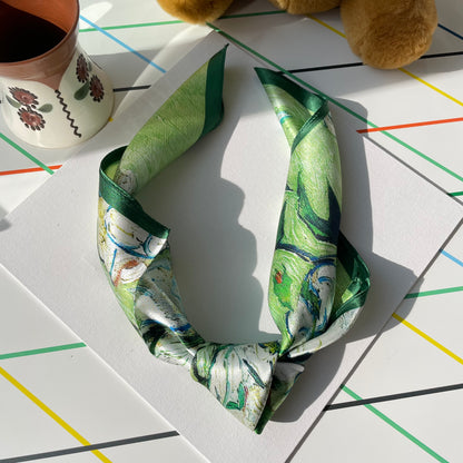 100% Pure Silk Multicolour Small Silk Scarf -The White Rose