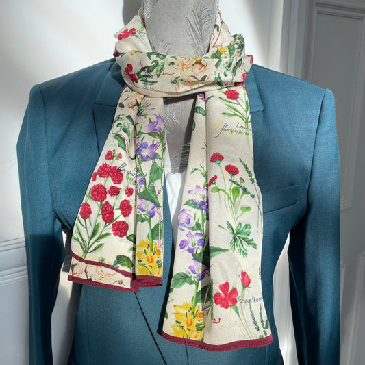 100% Pure Silk Multicolour long Silk Scarf / Headscarf-The English Garden
