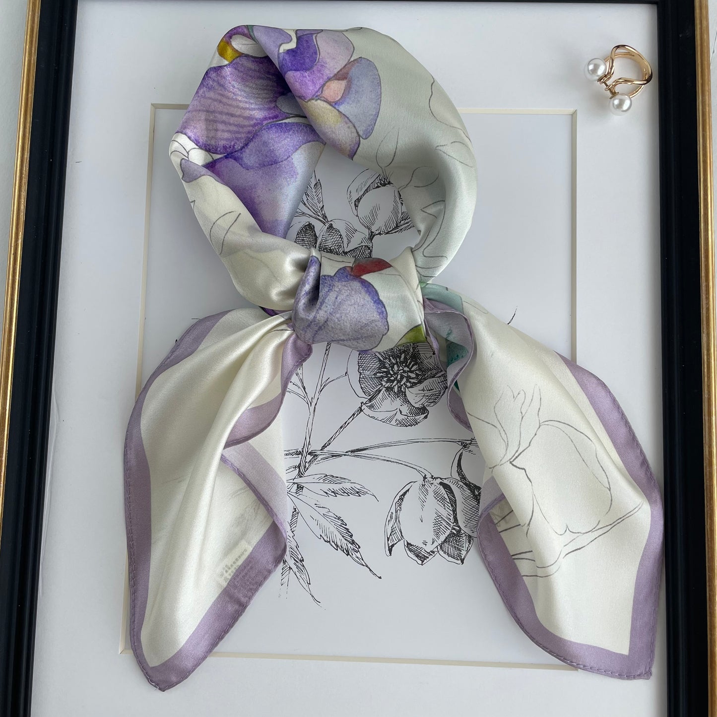 100% Pure Silk Multicolour Large Silk Scarf / Headscarf-The Summer Irises - 26”Silk Scarf / Headscarf