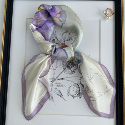 100% Pure Silk Multicolour Large Silk Scarf / Headscarf-The Summer Irises - 26”Silk Scarf / Headscarf