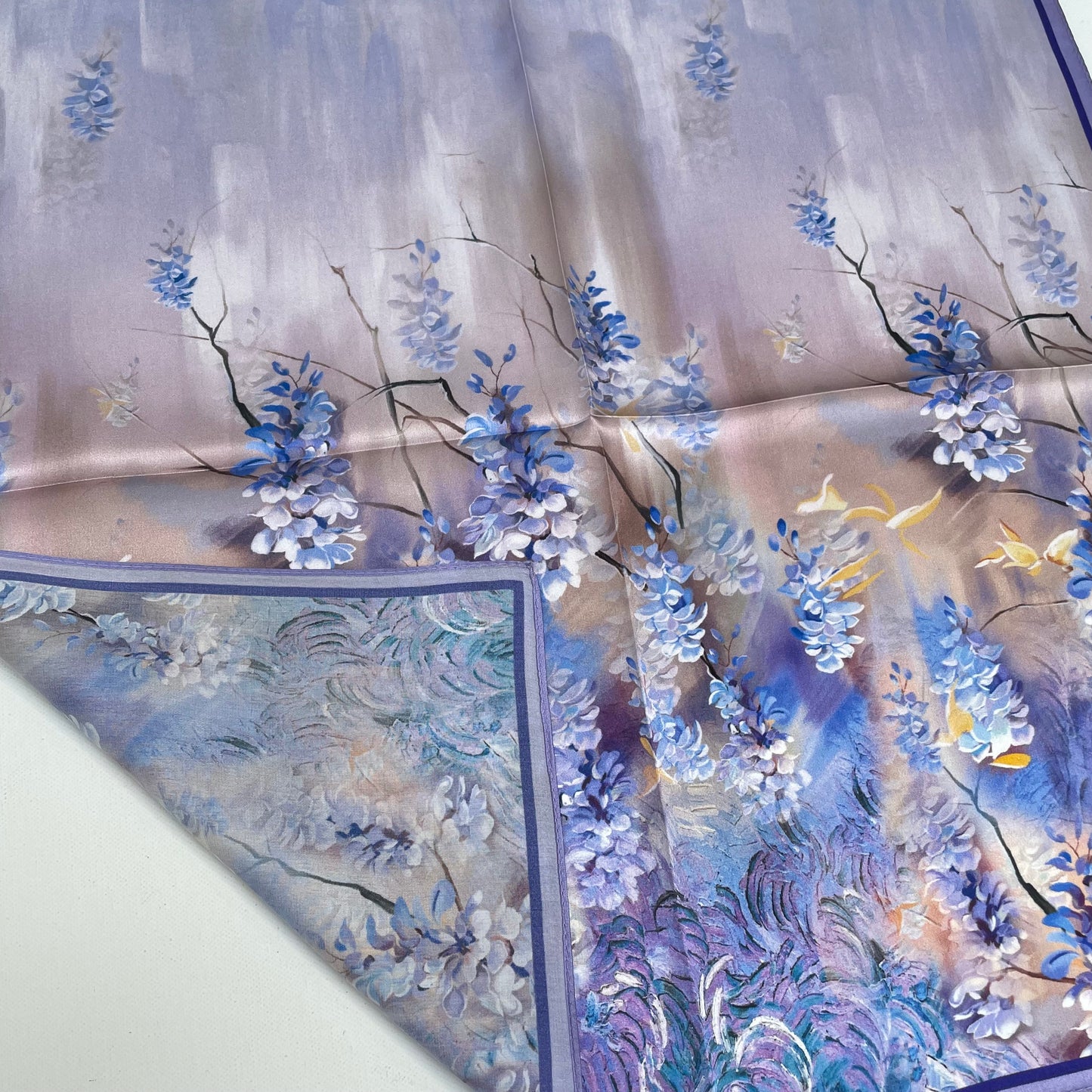 100% Pure Silk Multicolor 20" Silk Square Scarf -The Purple Flower Sea