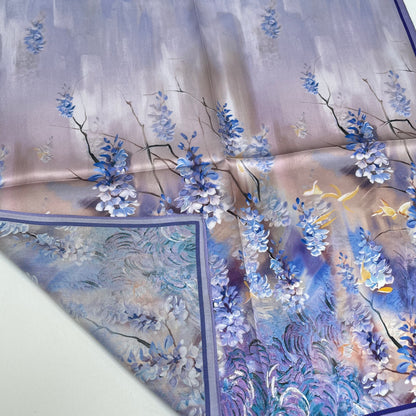 100% Pure Silk Multicolor 20" Silk Square Scarf -The Purple Flower Sea