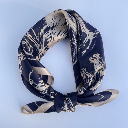 100% Mulberry Silk Scarf-Small Square Multicolor Silk Scarf, lightweight Luxury Neck Hair Scarf - The Horses