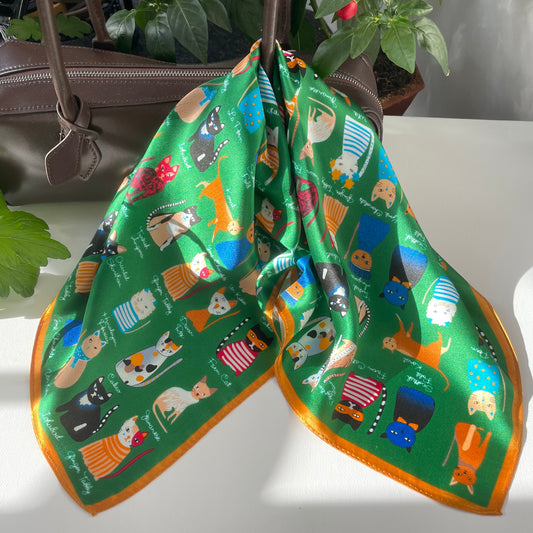 The Cats 20-inch pure mulberry silk square scarf