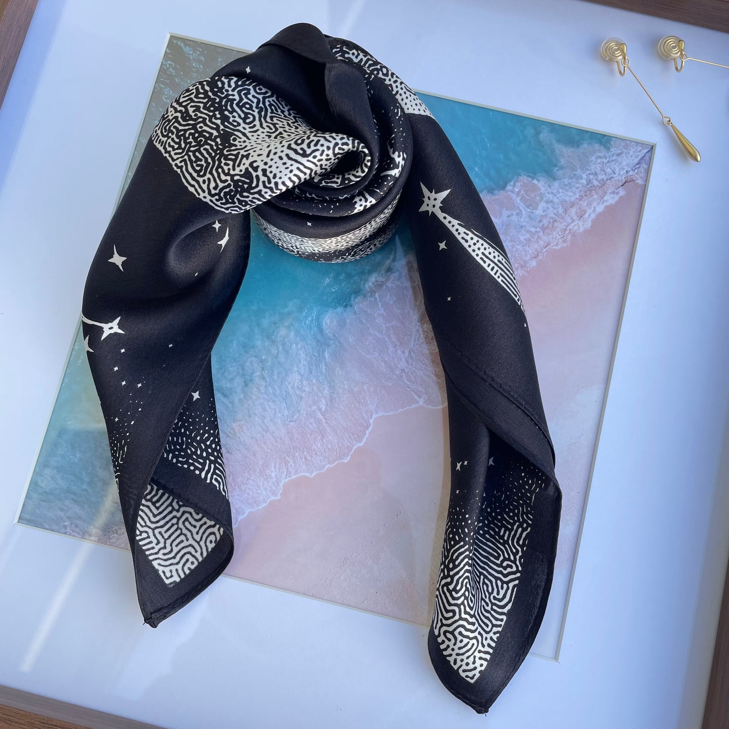 100% Mulberry Silk Scarf-Small Square Multicolor Silk Scarf, lightweight Luxury Neck Hair Scarf - The Moon &amp; Flying Horse