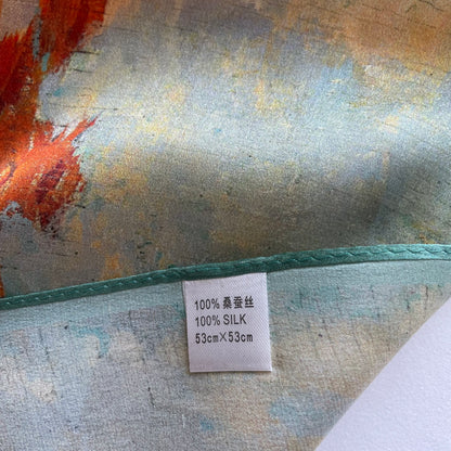 100% Pure Silk Multicolour Small Silk Scarf -The Autumn Painting -21” Silk Scarf