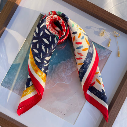100% Mulberry Silk Scarf-Small Square Multicolor Silk Scarf, lightweight Luxury Neck Hair Scarf - The Painting