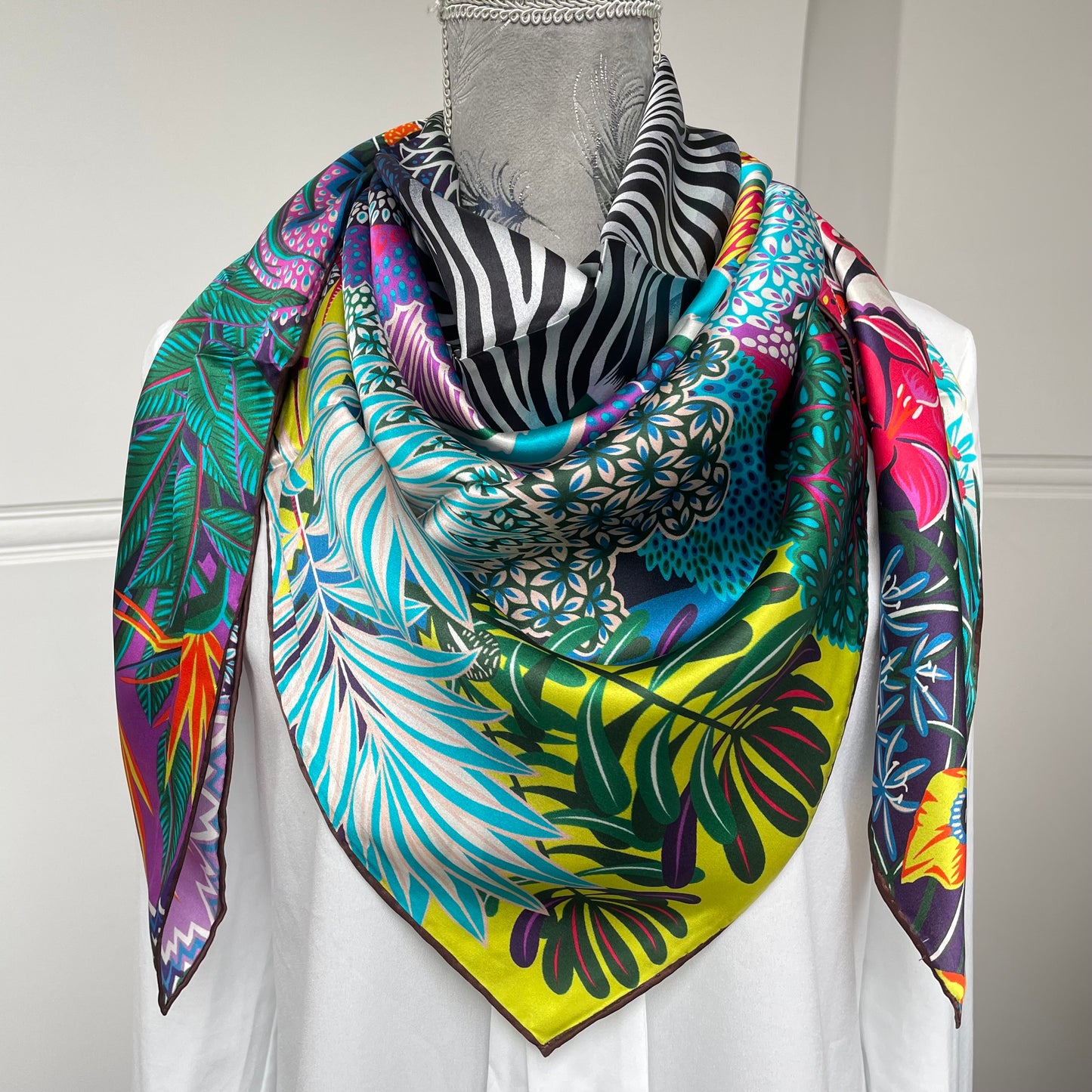 100% Pure Mulberry Silk Multicolour Handmade Large Silk Scarf 43"- The Zebra