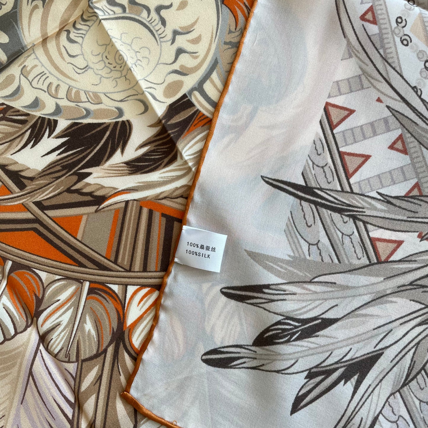 100% Pure Mulberry Silk Multicolour Handmade Large Silk Scarf 43"- The White Round Feathers