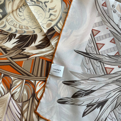 100% Pure Mulberry Silk Multicolour Handmade Large Silk Scarf 43"- The White Round Feathers